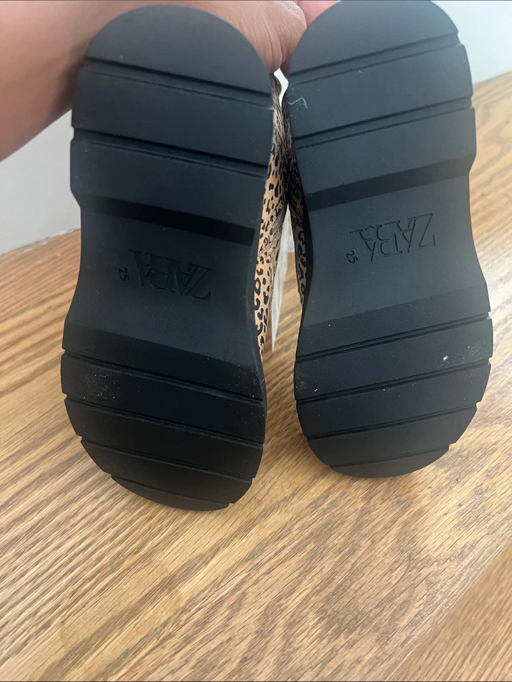 Zara Girls Leopard Print Lace-Up Boots - Tan/Black